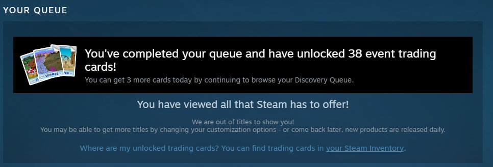 Steam 大促活动——完成探索队列获得活动集换式卡牌